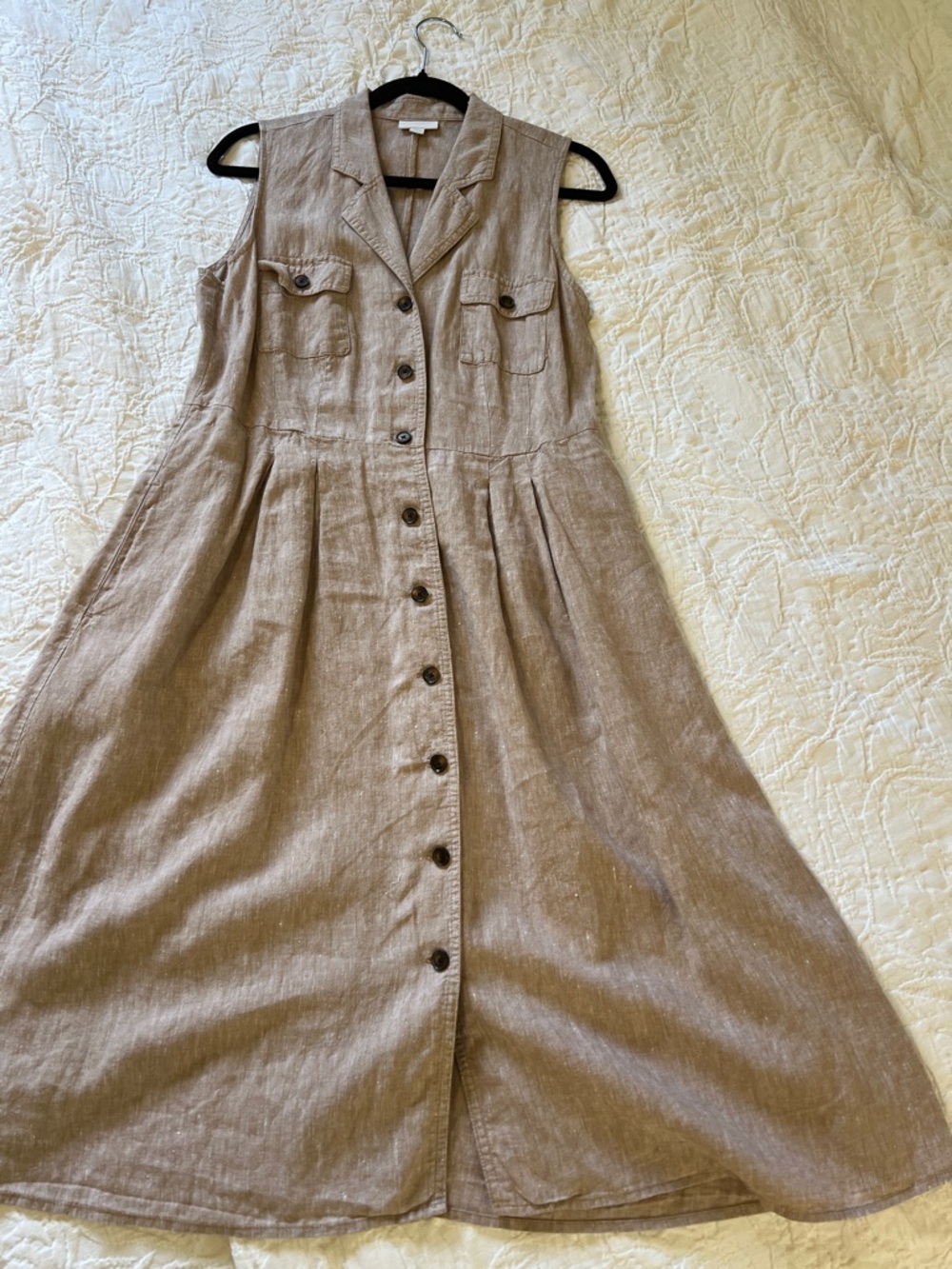J. Jill Love Linen-Sleeveless Button Midi Dress - Beige